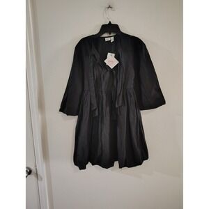 Luna Skies Black Puff Sleeve Bubble Hem Mini Dress Tie Neck Babydoll Small NWT